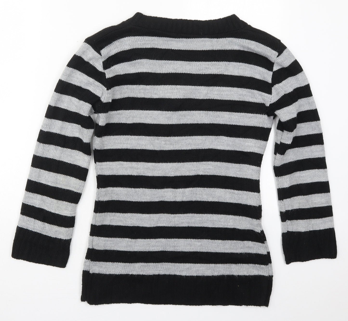 Quiz Womens Grey V-Neck Striped Acrylic Pullover Jumper Size M