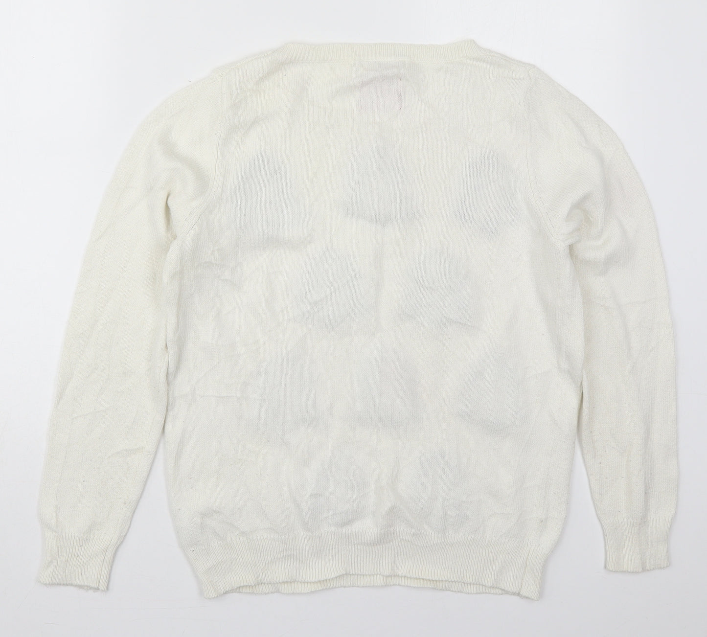 George Womens White Crew Neck  Cotton Pullover Jumper Size 10   - Christmas Trees