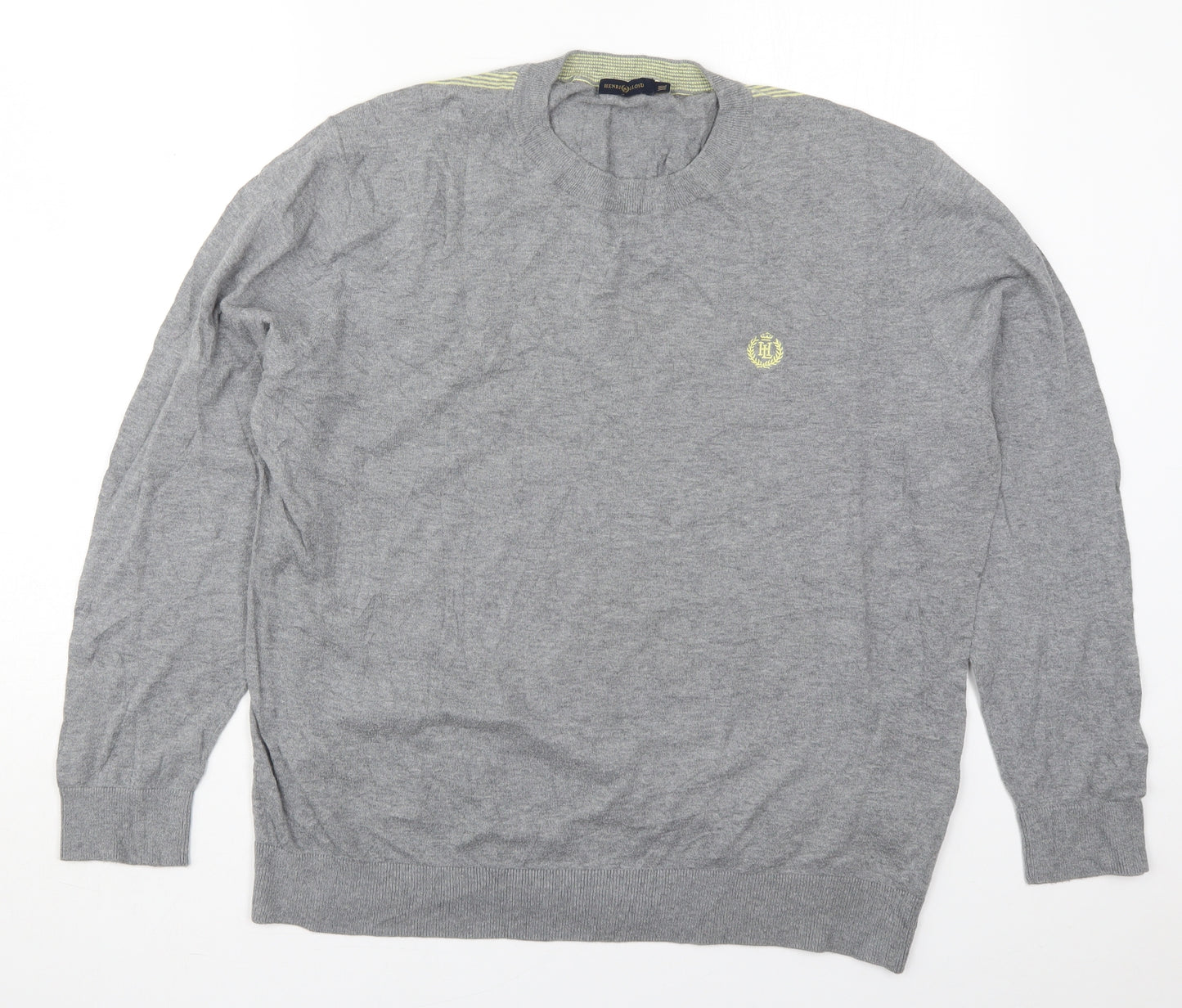 Henri Lloyd Mens Grey Crew Neck  Cotton Pullover Jumper Size 2XL