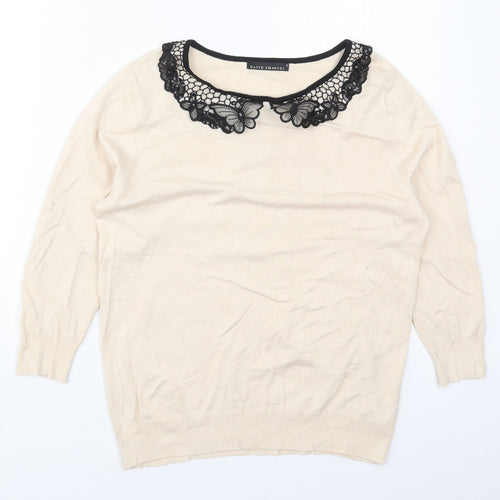David Emanuel Womens Beige Collared  Viscose Pullover Jumper Size S