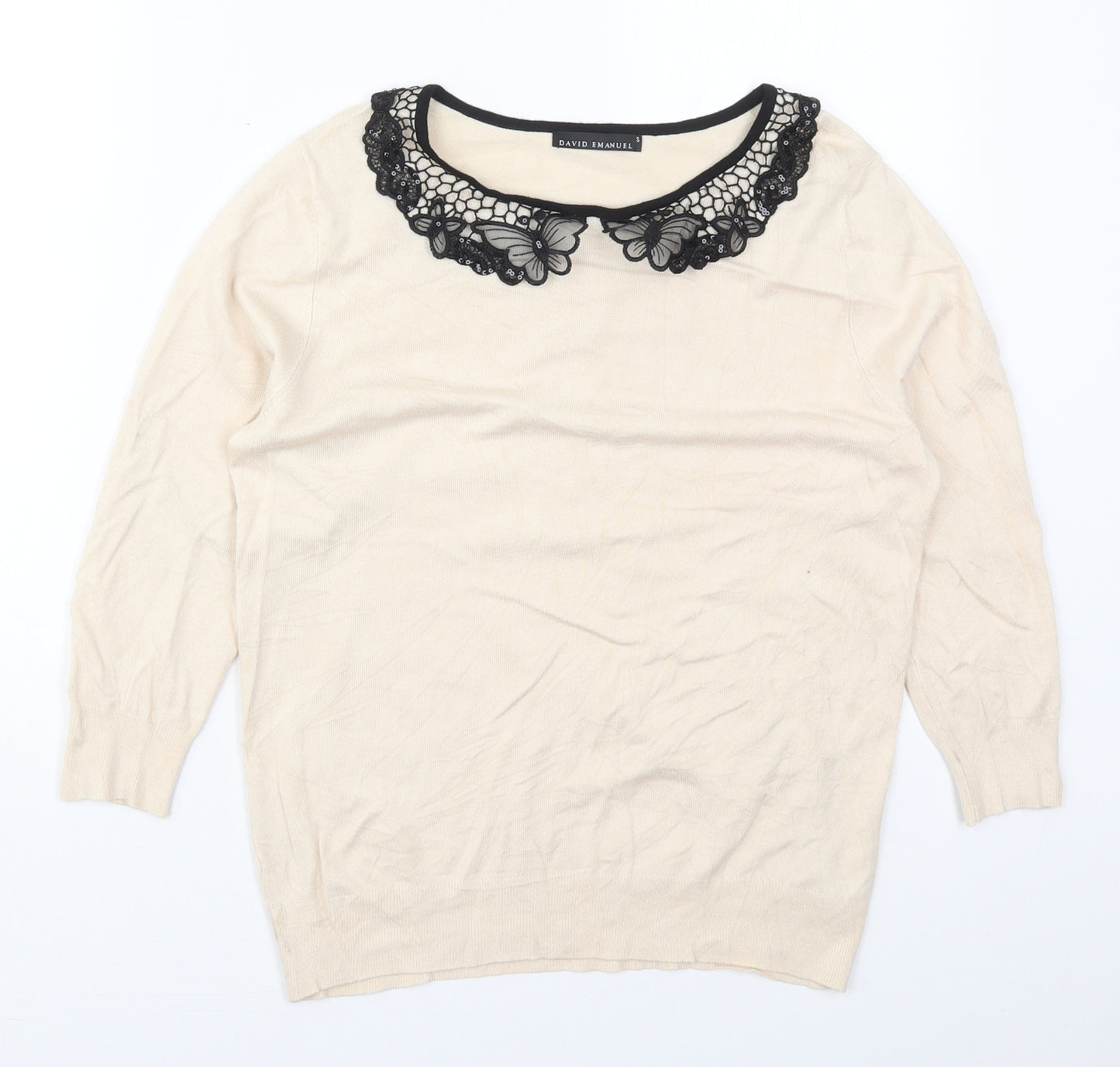 David Emanuel Womens Beige Collared  Viscose Pullover Jumper Size S