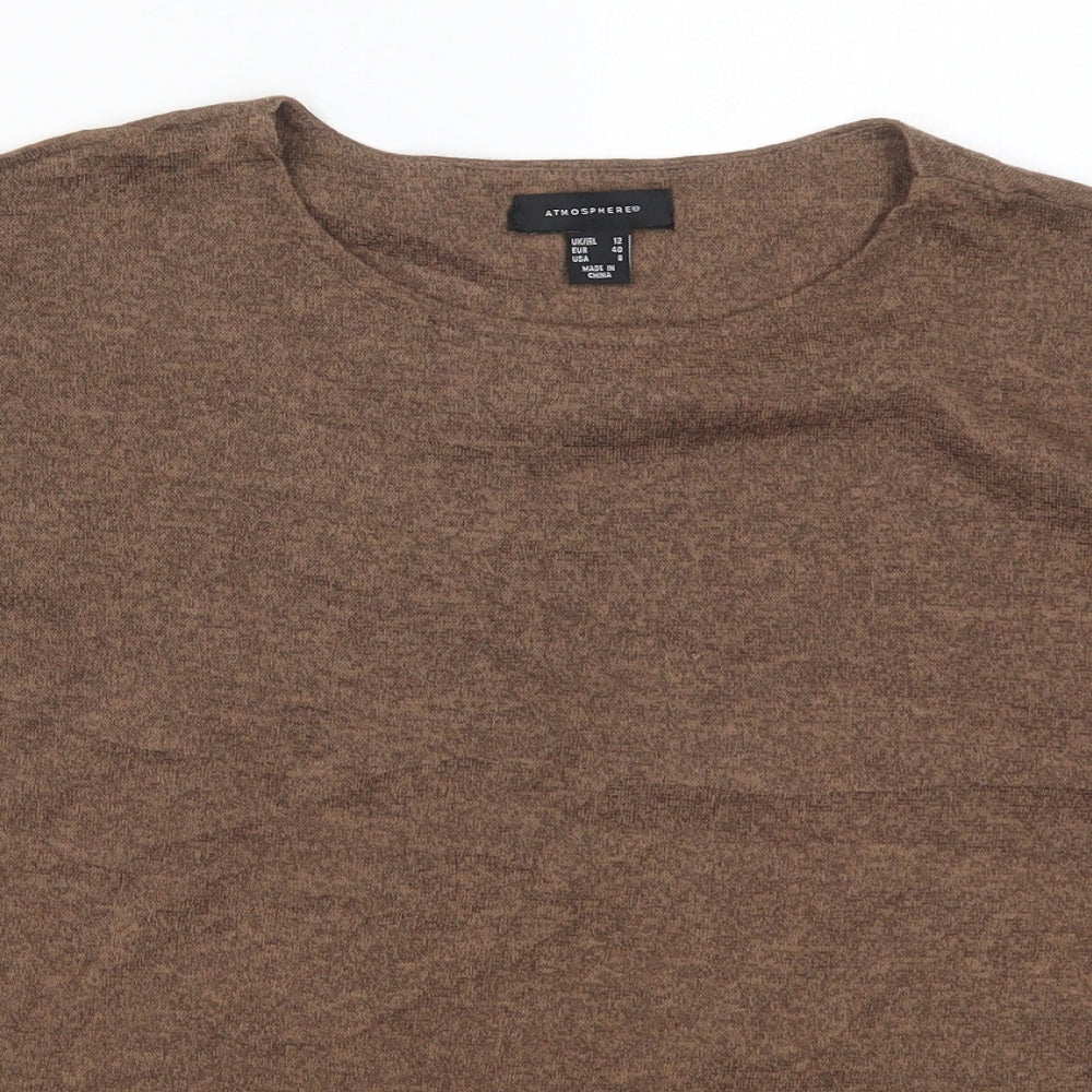 Atmosphere Womens Brown  Polyester Basic T-Shirt Size 12 Crew Neck