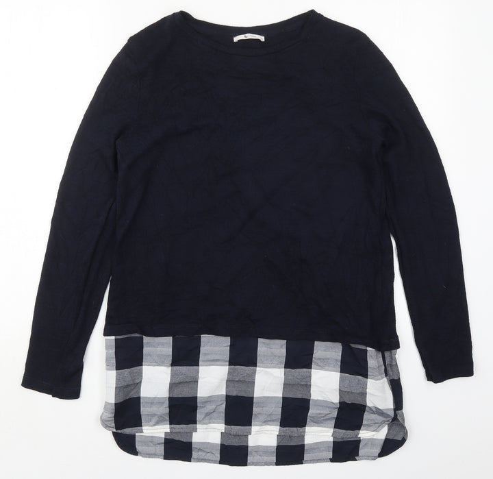 TU Womens Blue Round Neck Check Polyester Pullover Jumper Size 10