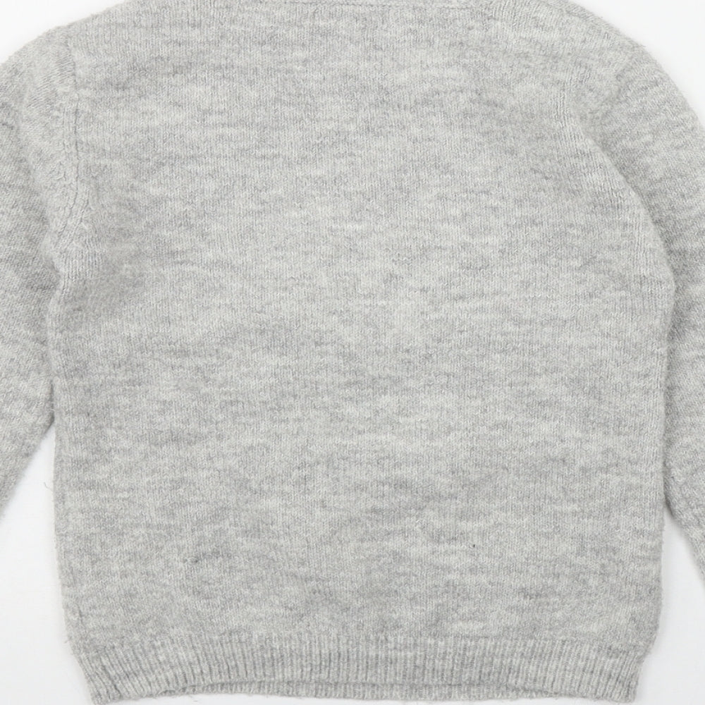Primark Girls Grey Round Neck  Acrylic Pullover Jumper Size 7-8 Years   - Cat