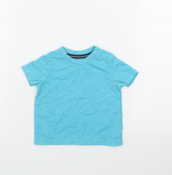F&F Boys Blue  Cotton Basic T-Shirt Size 0-3 Months Round Neck Snap