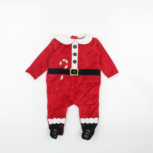 Dunnes Stores Baby Red  Cotton Coverall One-Piece Size 0-3 Months  Snap - Christmas
