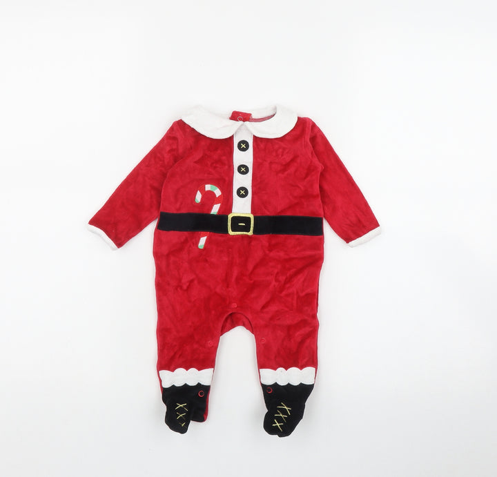 Dunnes Stores Baby Red Cotton Coverall One-Piece Size 0-3 Months Snap - Christmas