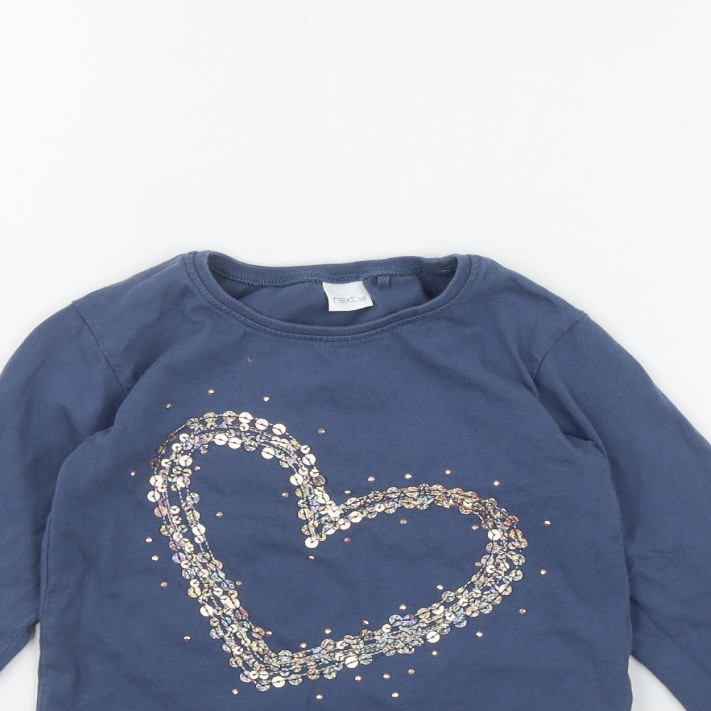 NEXT Girls Black  Cotton Basic T-Shirt Size 5-6 Years Round Neck  - Heart Printq