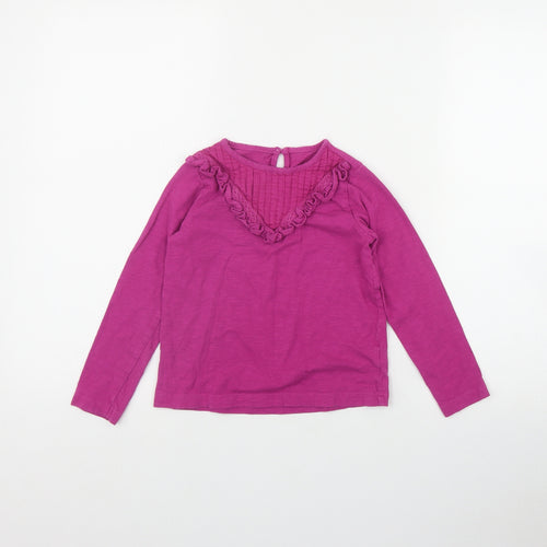Dunnes Stores Girls Pink  Cotton Basic T-Shirt Size 5-6 Years Round Neck Button