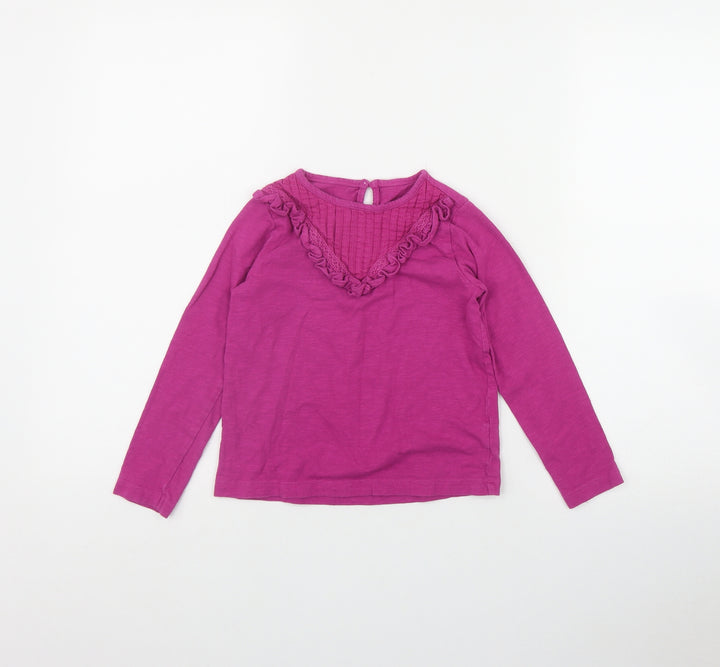 Dunnes Stores Girls Pink  Cotton Basic T-Shirt Size 5-6 Years Round Neck Button