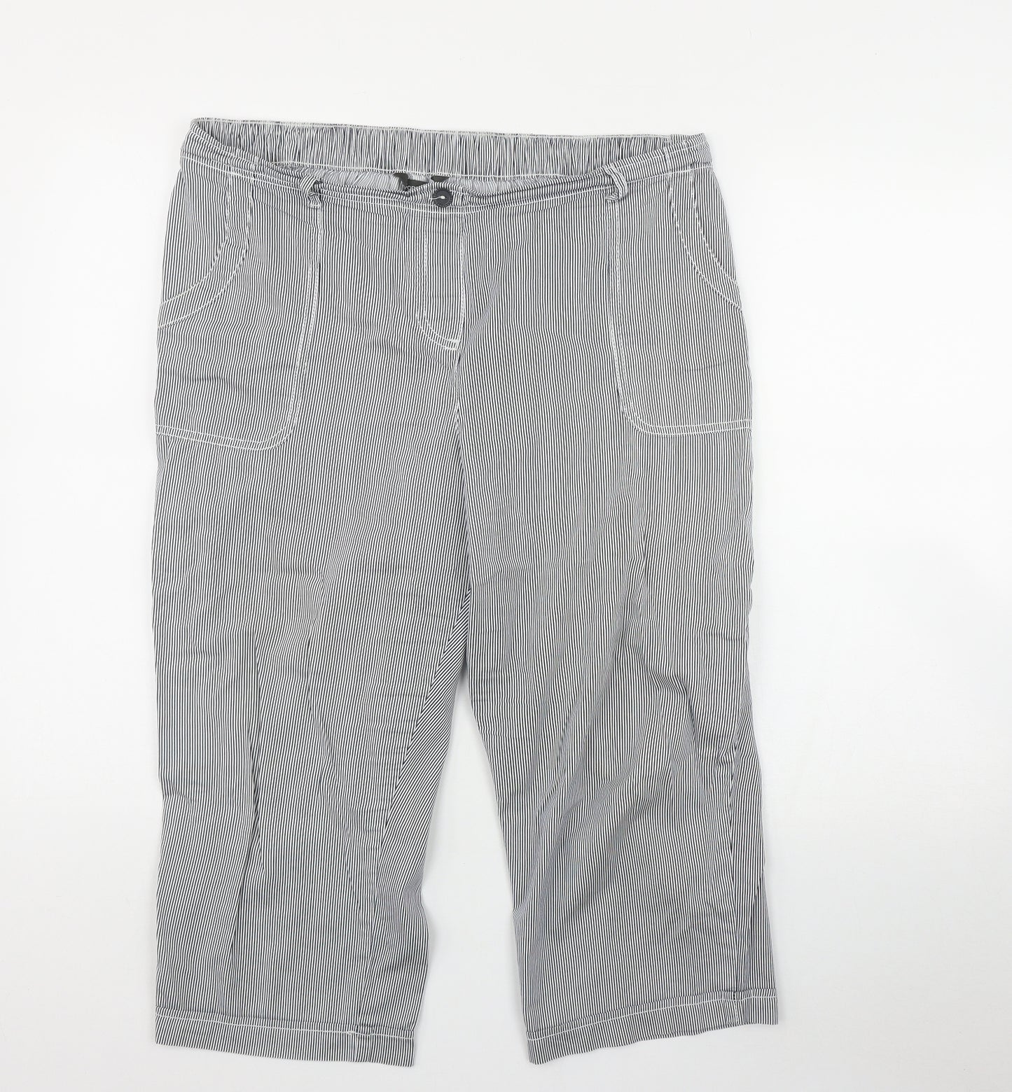 Bonmarche Womens Black Striped Cotton Bermuda Shorts Size 16 L20 in Regular Button