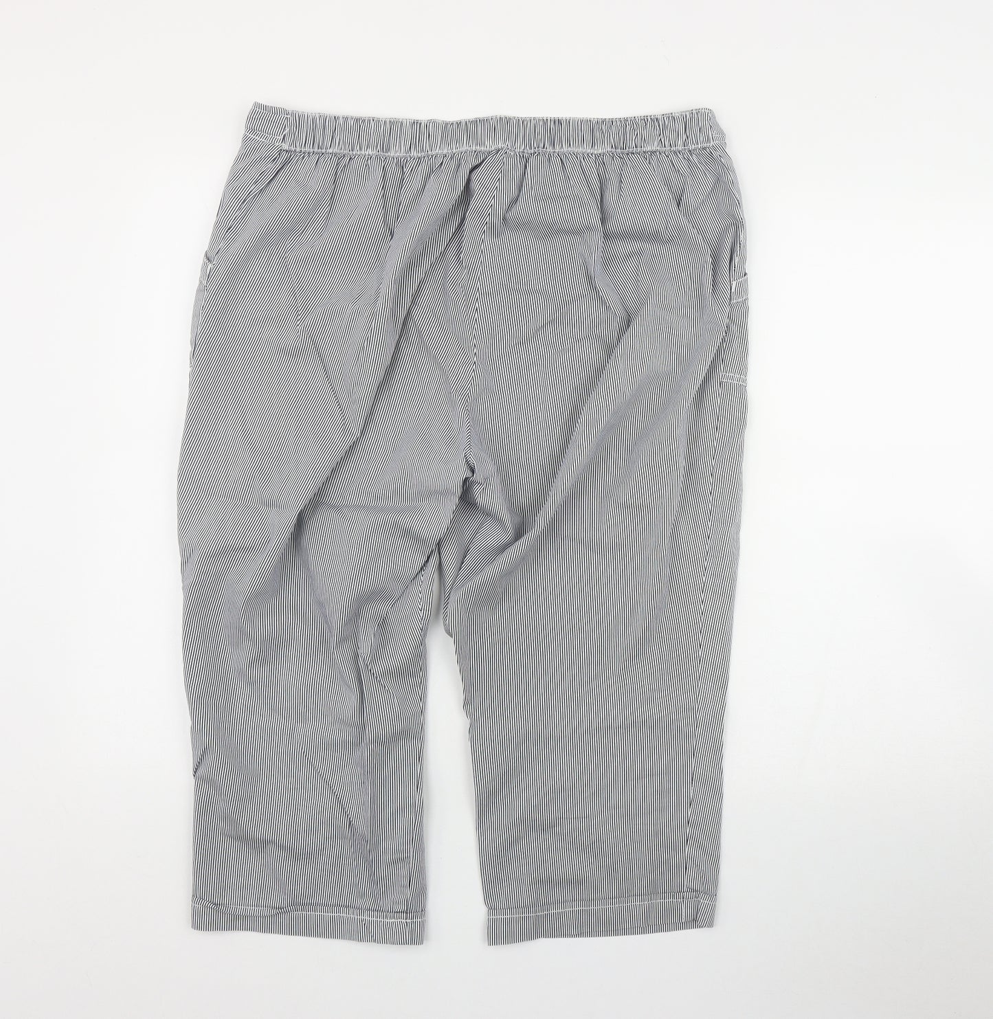 Bonmarche Womens Black Striped Cotton Bermuda Shorts Size 16 L20 in Regular Button