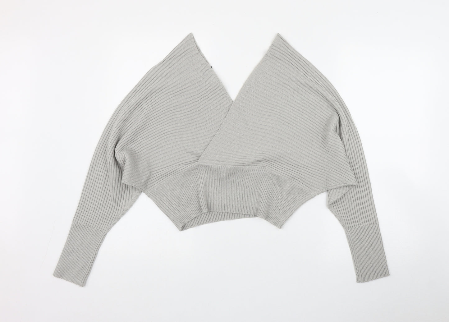 PRETTYLITTLETHING Womens Grey V-Neck  Polyester Pullover Jumper Size L