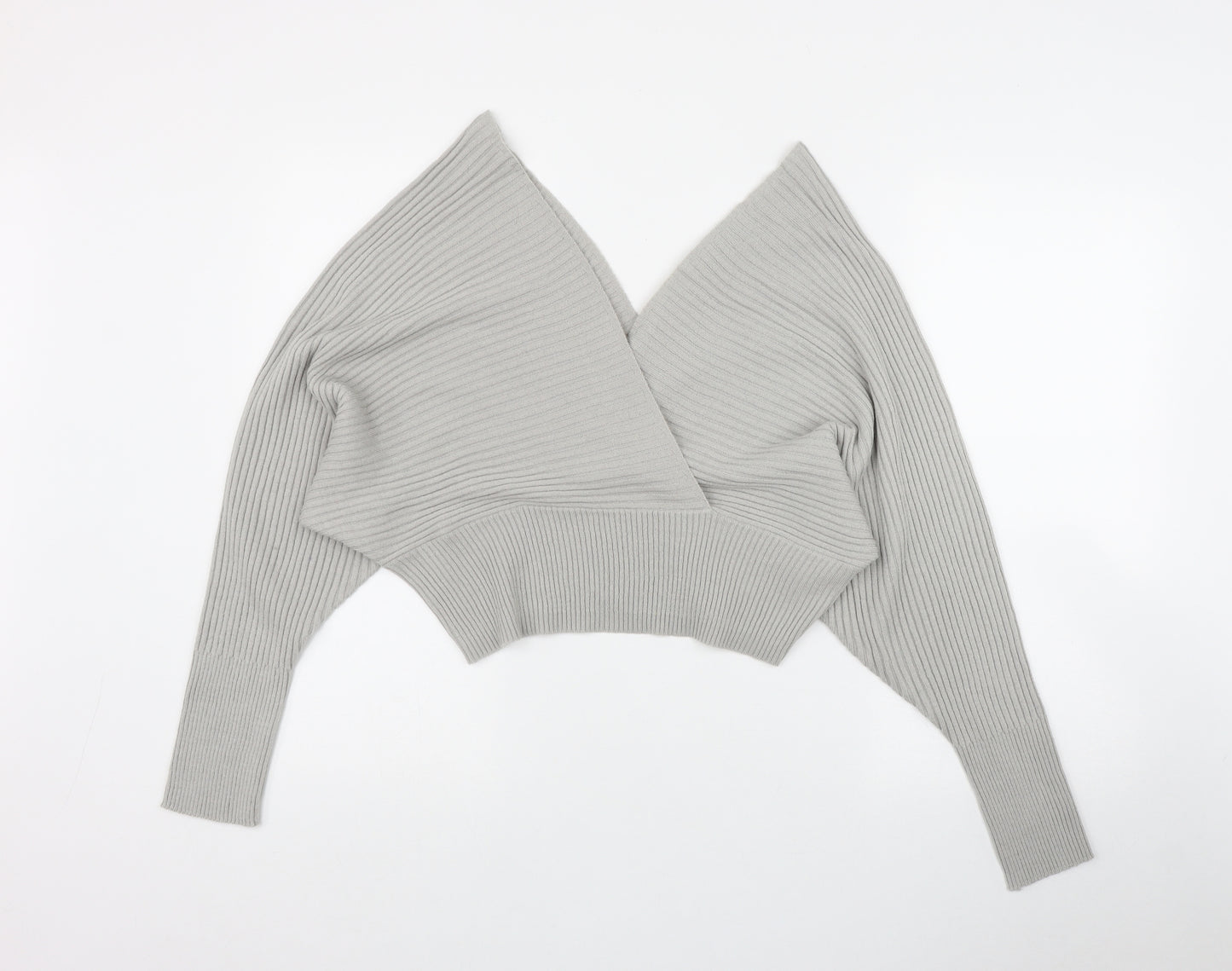 PRETTYLITTLETHING Womens Grey V-Neck  Polyester Pullover Jumper Size L