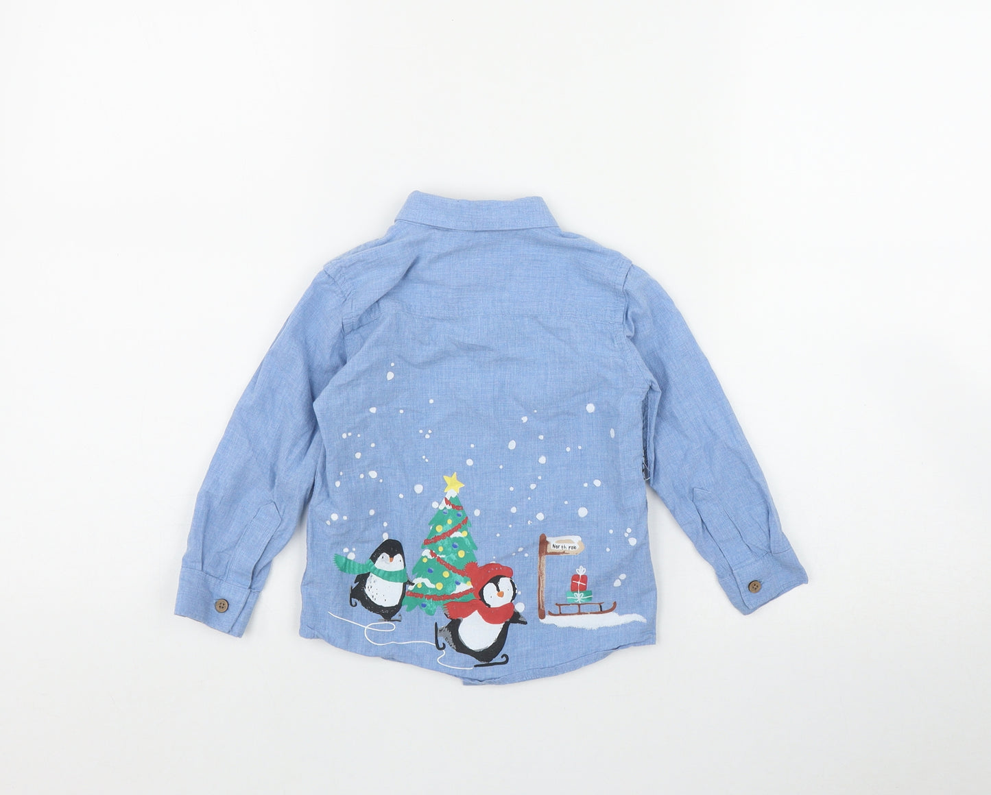 NEXT Boys Blue  Cotton Basic Button-Up Size 18-24 Months Collared Button - Christmas Scene