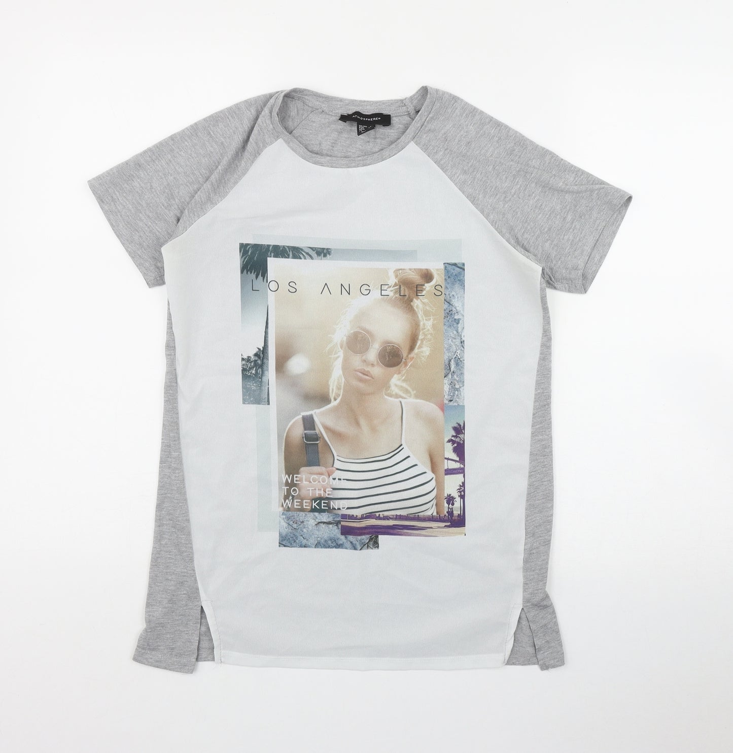 Atmosphere Womens Grey  Polyester Basic T-Shirt Size 4 Round Neck