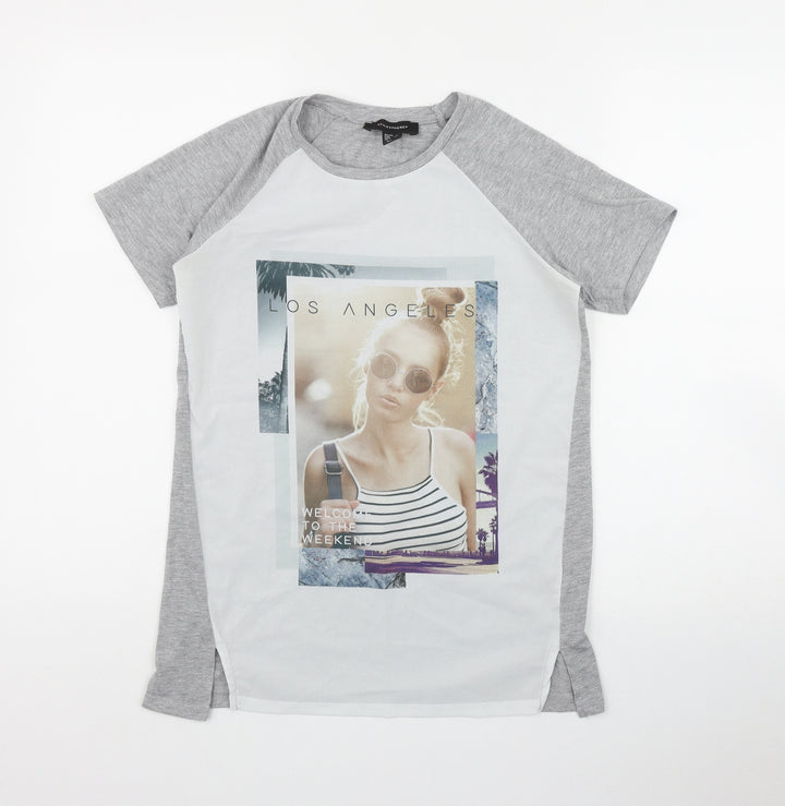 Atmosphere Womens Grey  Polyester Basic T-Shirt Size 4 Round Neck