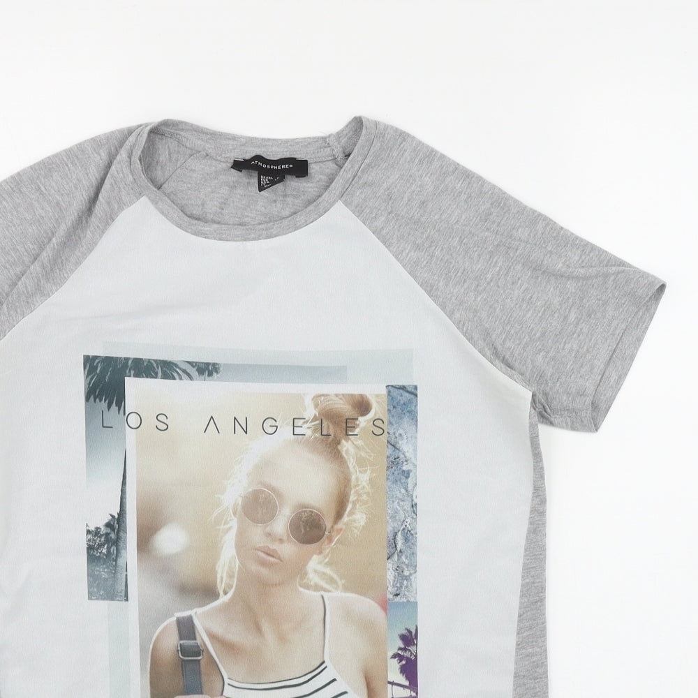 Atmosphere Womens Grey  Polyester Basic T-Shirt Size 4 Round Neck