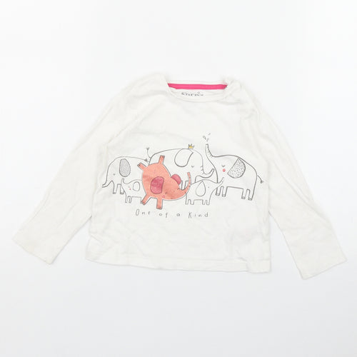 F&F Girls White  Cotton Basic T-Shirt Size 12-18 Months Round Neck Snap - 'One of a kind'