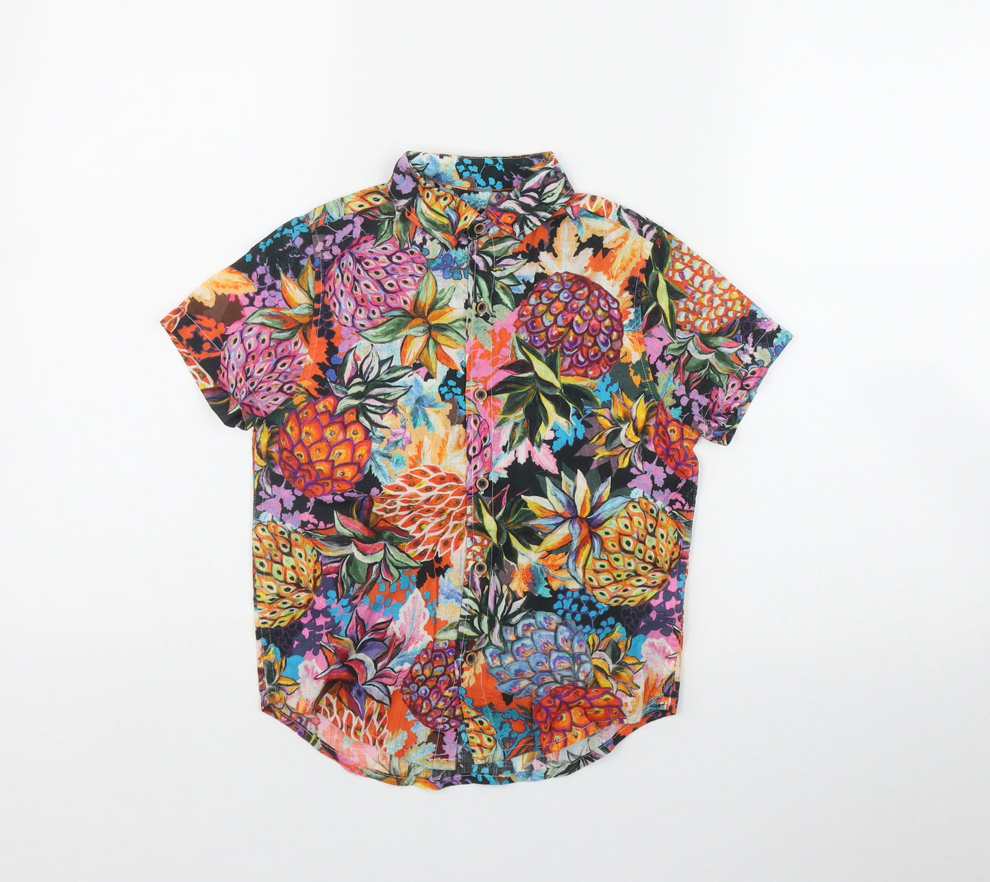 NEXT Boys Multicoloured Floral Cotton Basic Button-Up Size 7 Years Collared Button