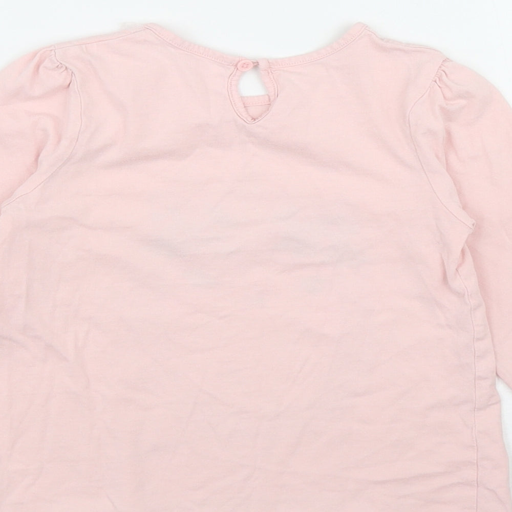Matalan Girls Pink  Cotton Basic T-Shirt Size 5-6 Years Round Neck Button - Hedgehog