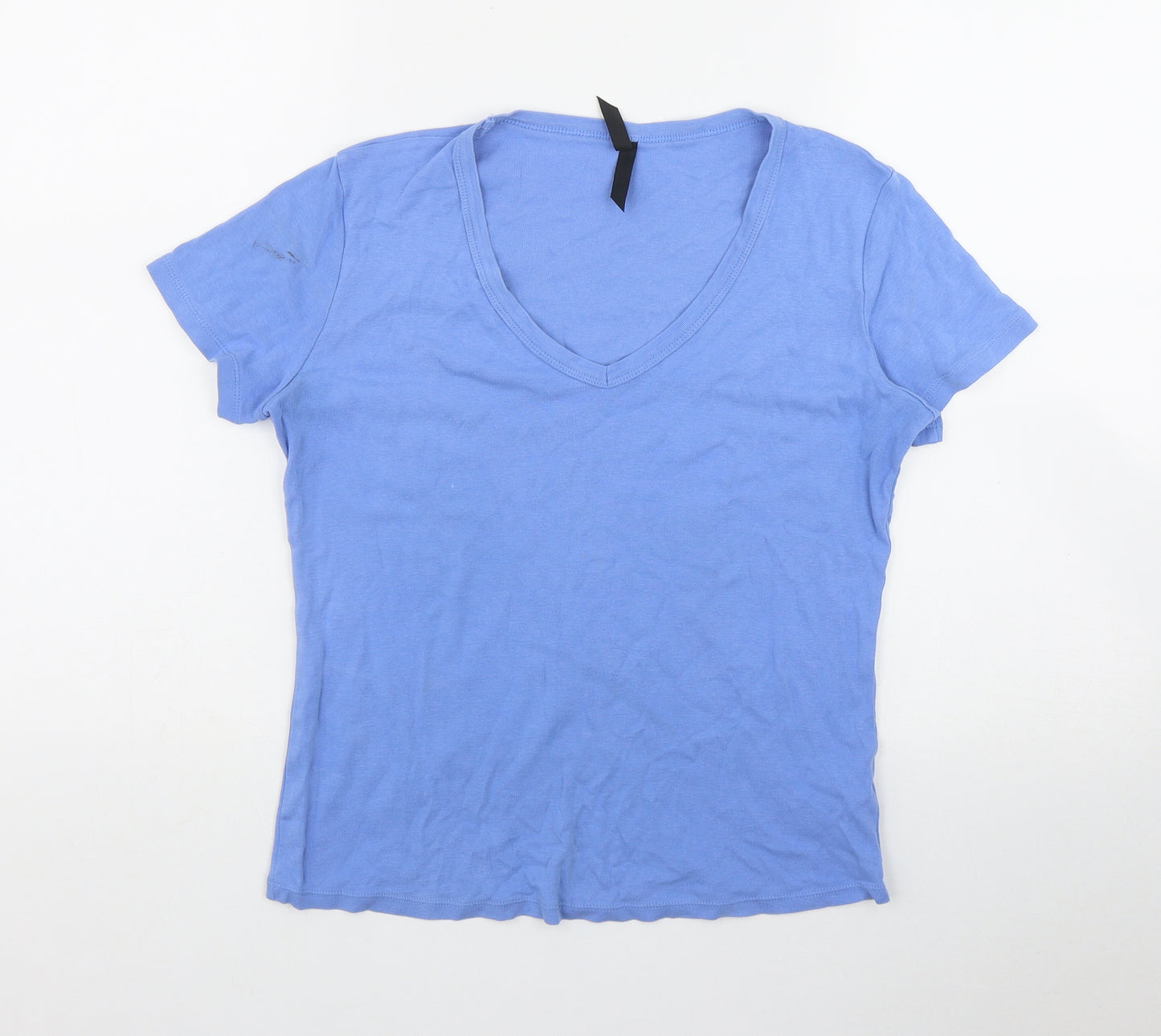 Marks and Spencer Womens Blue  Cotton Basic T-Shirt Size 14 V-Neck