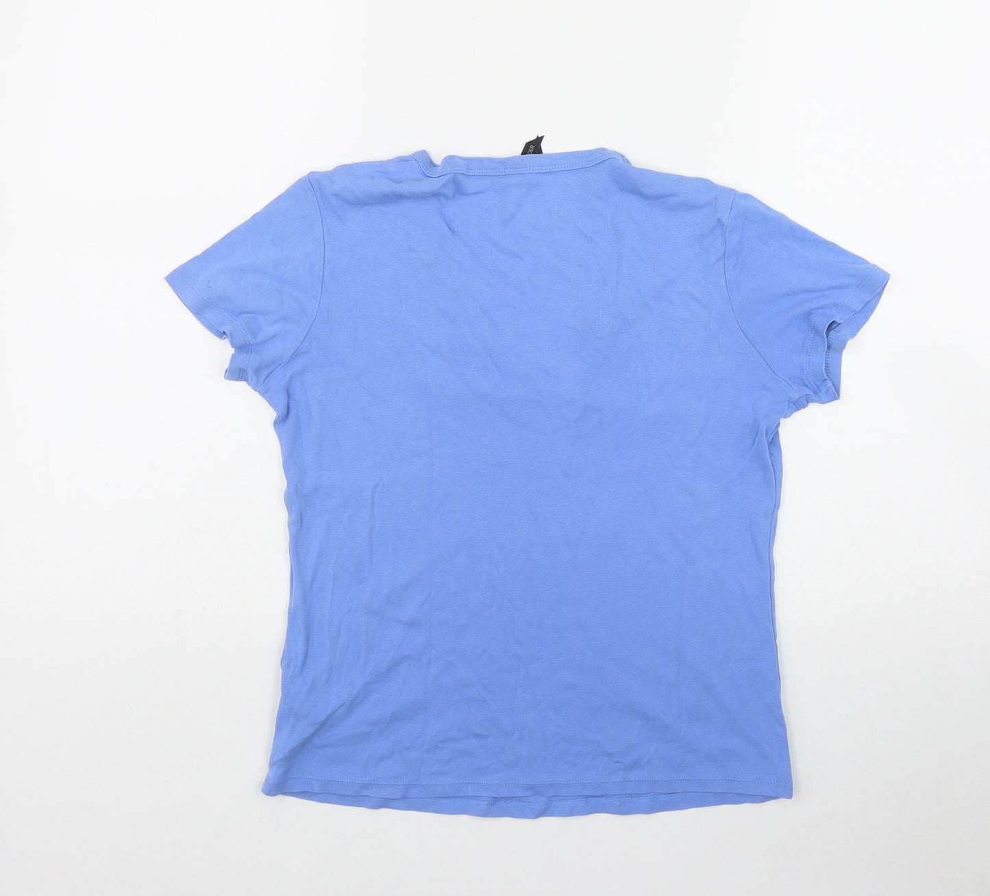 Marks and Spencer Womens Blue  Cotton Basic T-Shirt Size 14 V-Neck