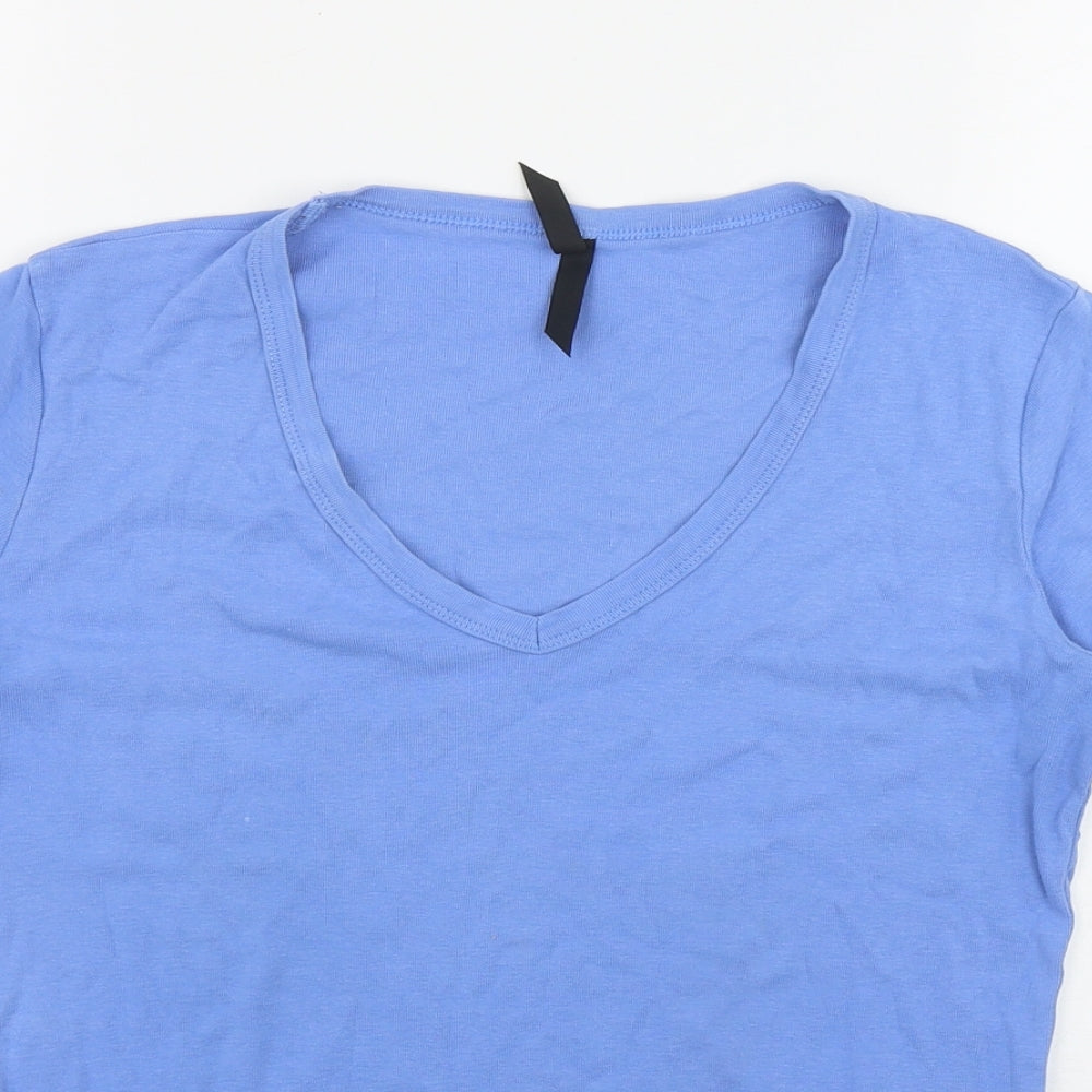 Marks and Spencer Womens Blue  Cotton Basic T-Shirt Size 14 V-Neck