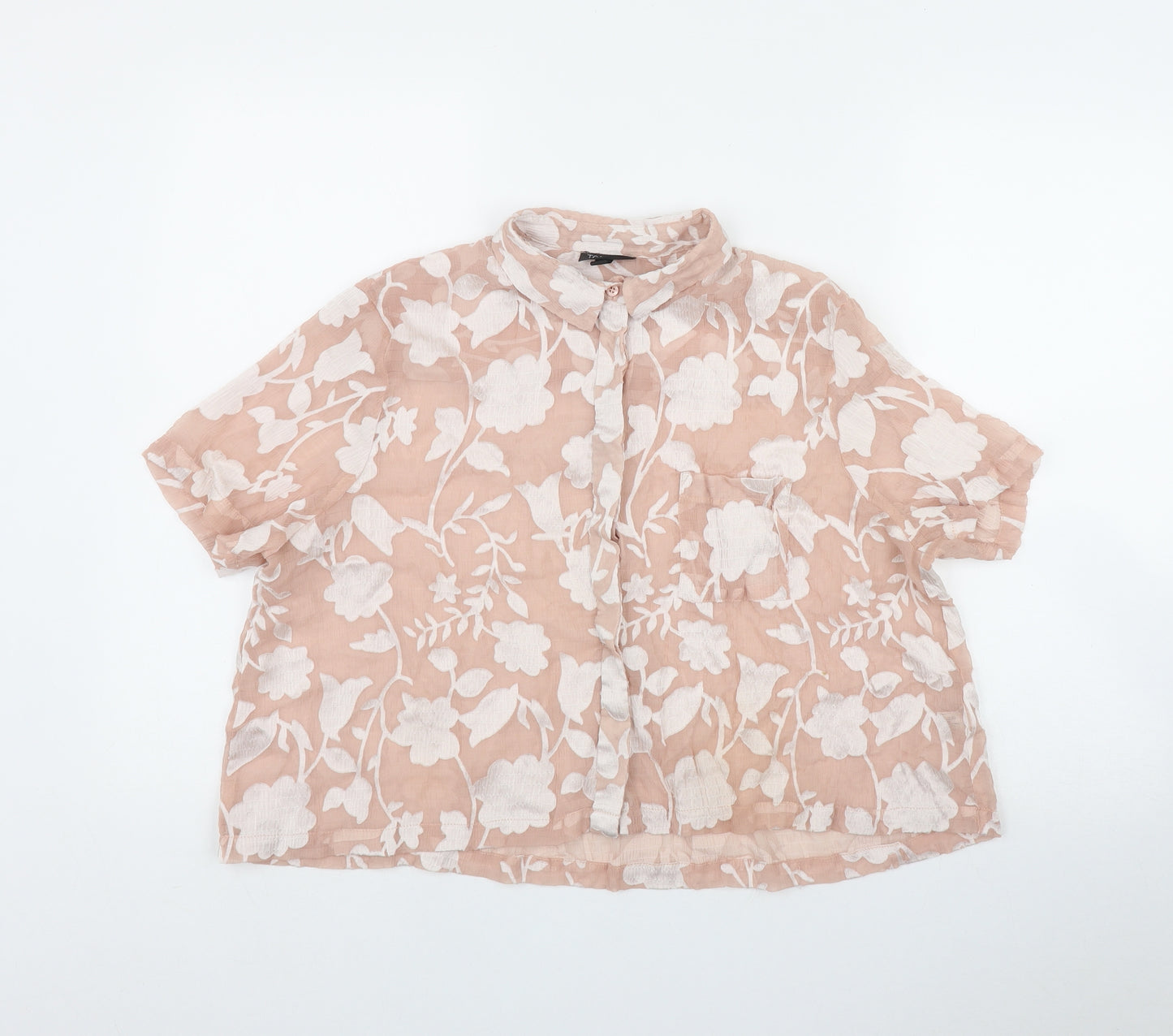 Topshop Womens Pink Floral Polyester Basic Button-Up Size 12 Collared
