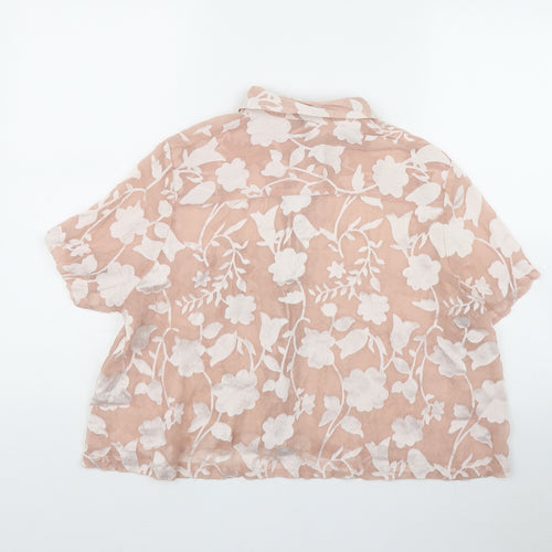Topshop Womens Pink Floral Polyester Basic Button-Up Size 12 Collared
