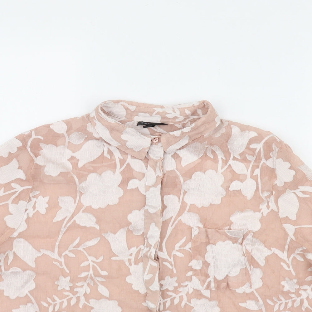 Topshop Womens Pink Floral Polyester Basic Button-Up Size 12 Collared
