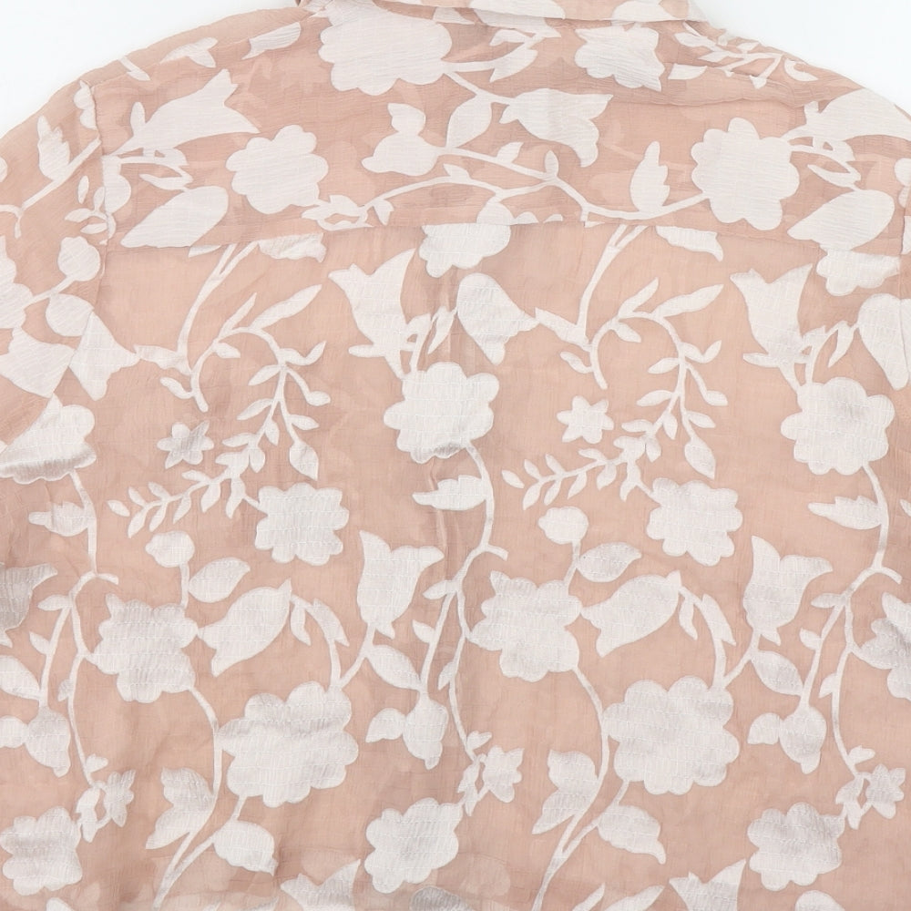 Topshop Womens Pink Floral Polyester Basic Button-Up Size 12 Collared