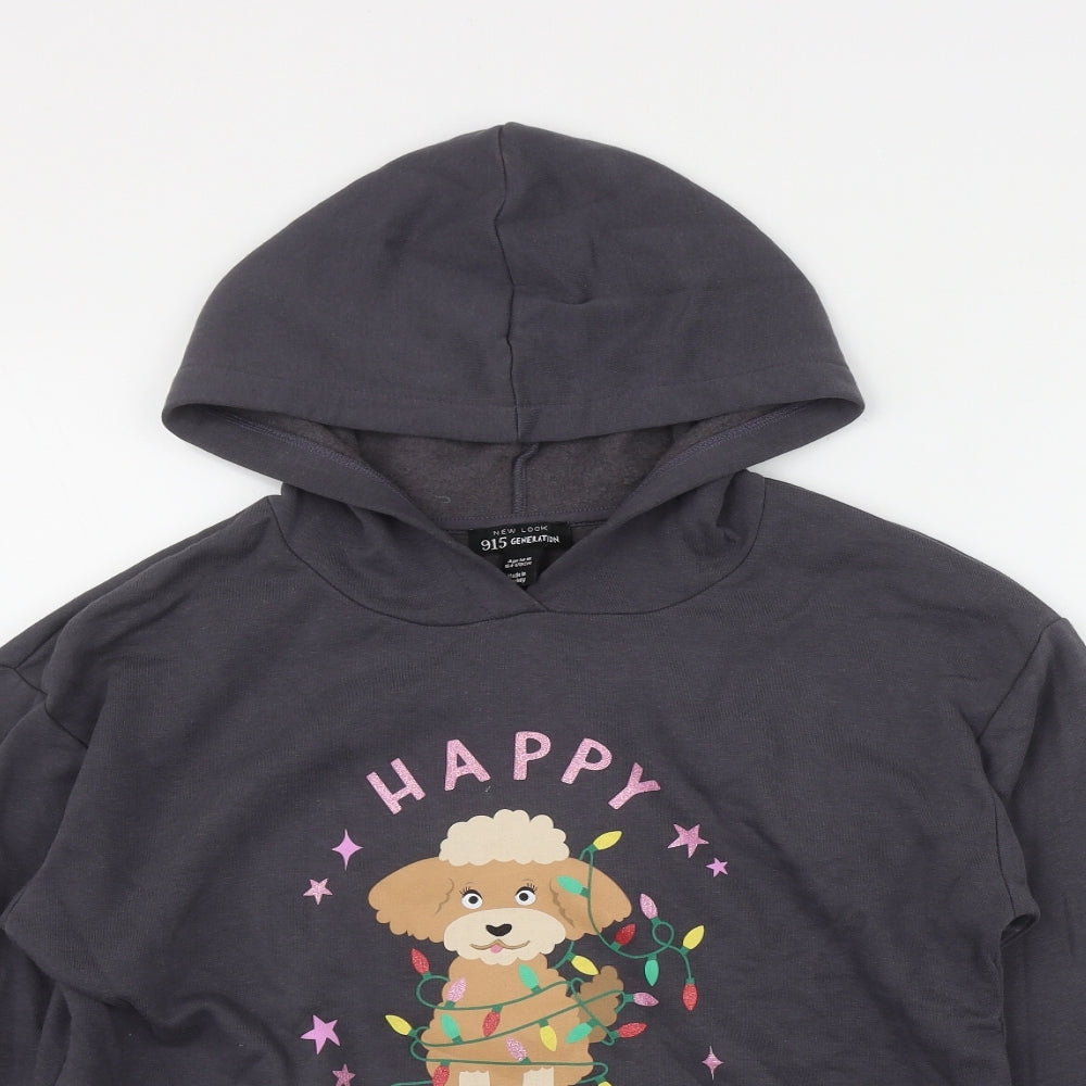 New Look Girls Grey  Cotton Pullover Hoodie Size 14-15 Years   - 'Happy Howlidays'