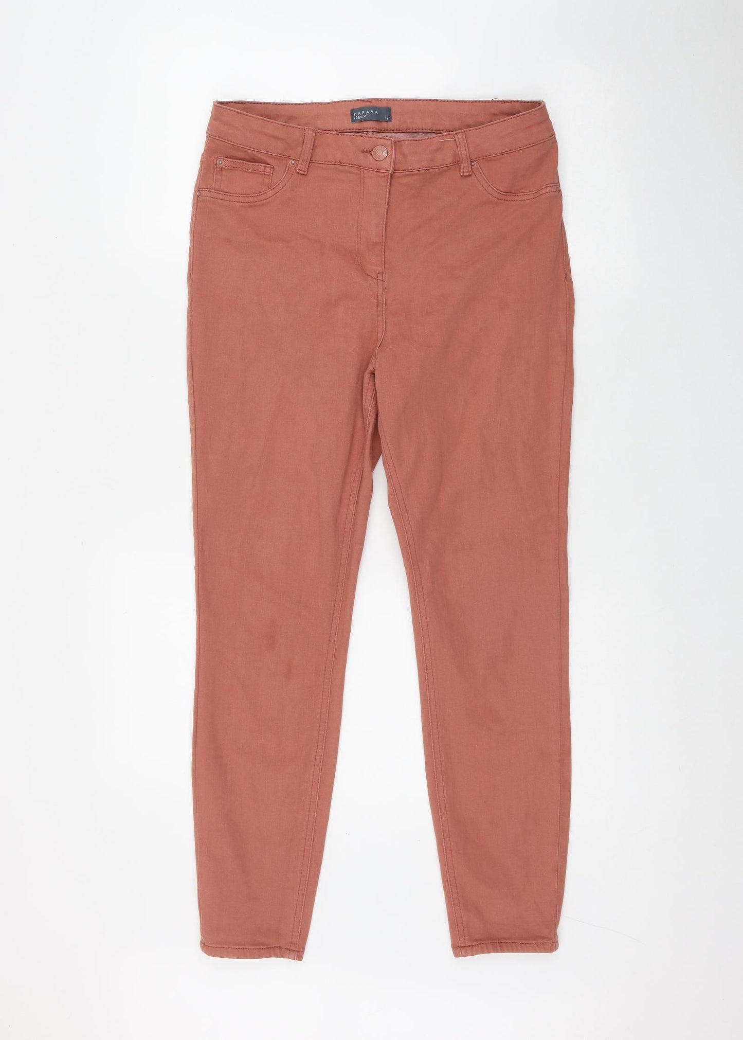Papaya Womens Orange  Cotton Skinny Jeans Size 12 L27 in Regular Zip