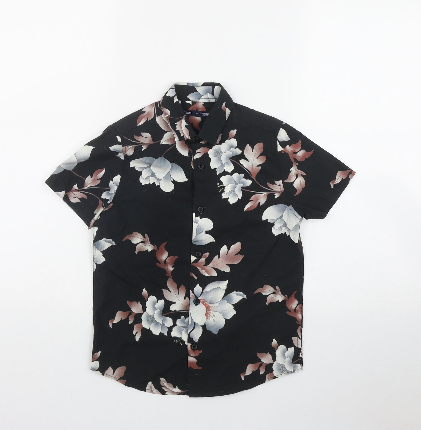 NEXT Boys Black Floral Cotton Basic Button-Up Size 7 Years Collared Button