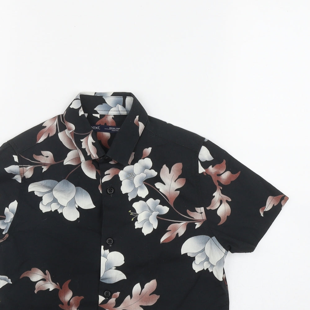 NEXT Boys Black Floral Cotton Basic Button-Up Size 7 Years Collared Button