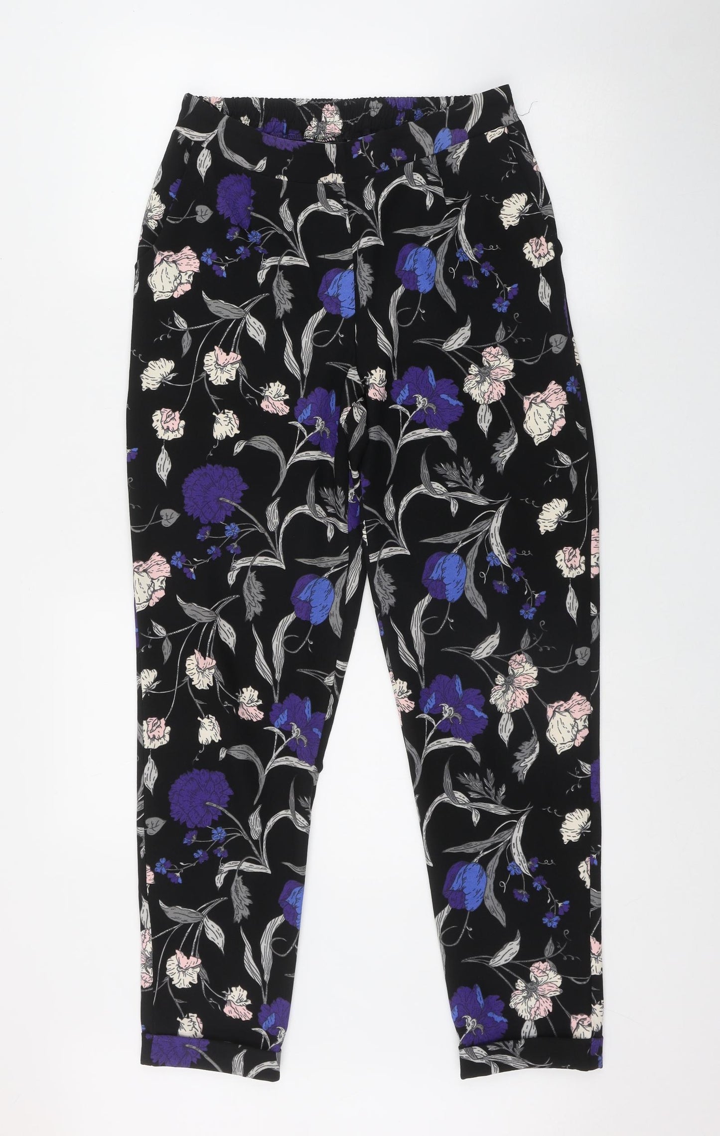 Dorothy Perkins Womens Black Floral Polyester Trousers  Size 10 L31 in Regular
