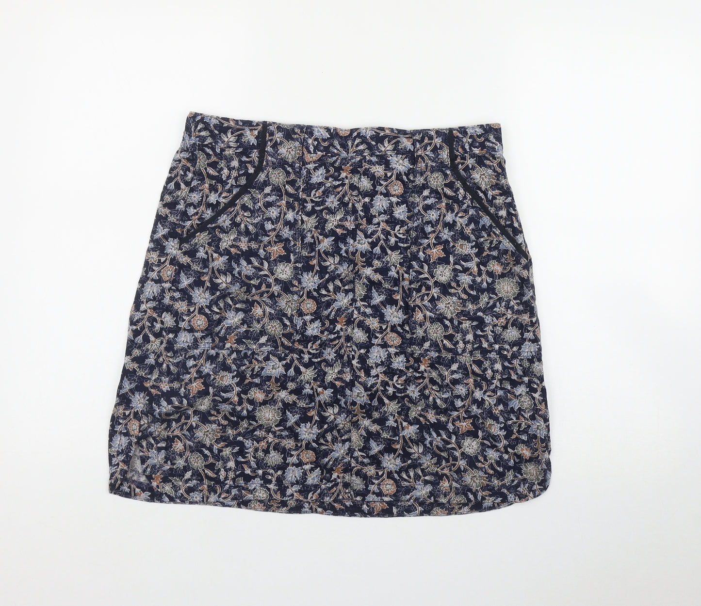 NEXT Womens Blue Floral Linen A-Line Skirt Size 12
