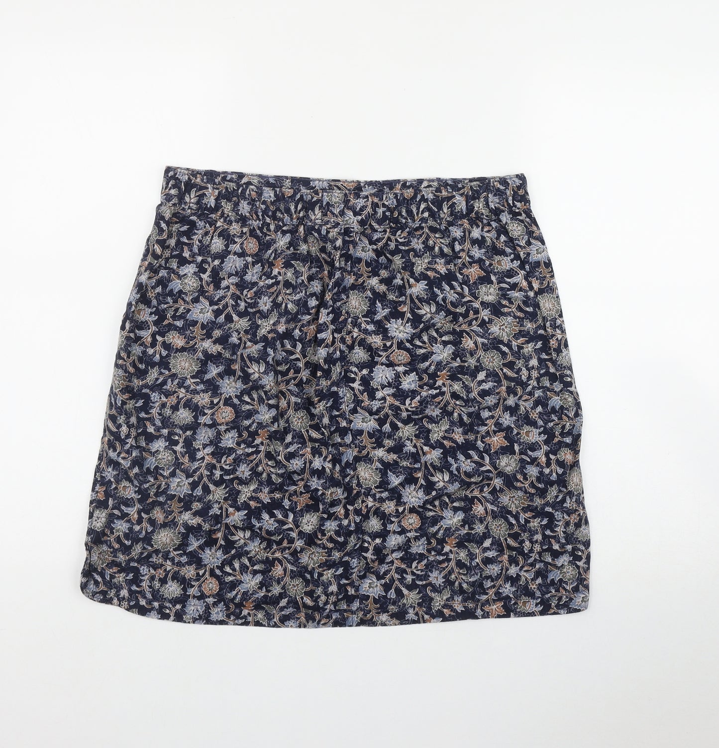NEXT Womens Blue Floral Linen A-Line Skirt Size 12