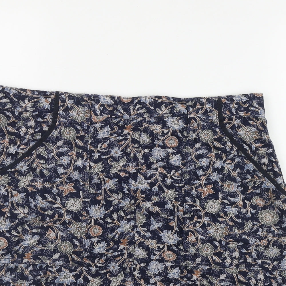 NEXT Womens Blue Floral Linen A-Line Skirt Size 12