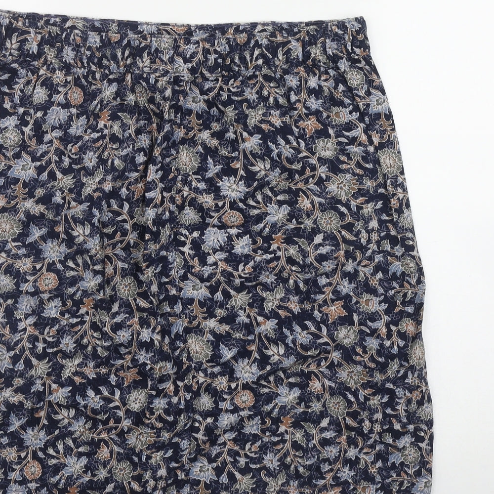 NEXT Womens Blue Floral Linen A-Line Skirt Size 12