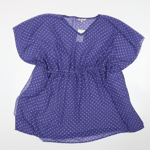 Peacocks Womens Purple Polka Dot Polyester Tunic T-Shirt Size S V-Neck