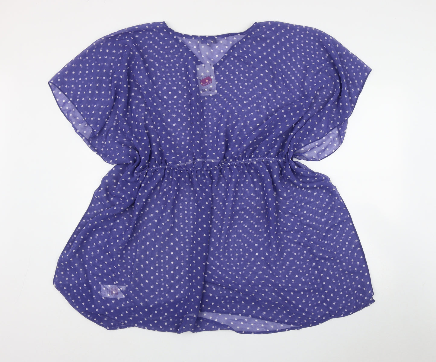 Peacocks Womens Purple Polka Dot Polyester Tunic T-Shirt Size S V-Neck