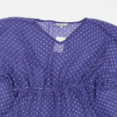 Peacocks Womens Purple Polka Dot Polyester Tunic T-Shirt Size S V-Neck