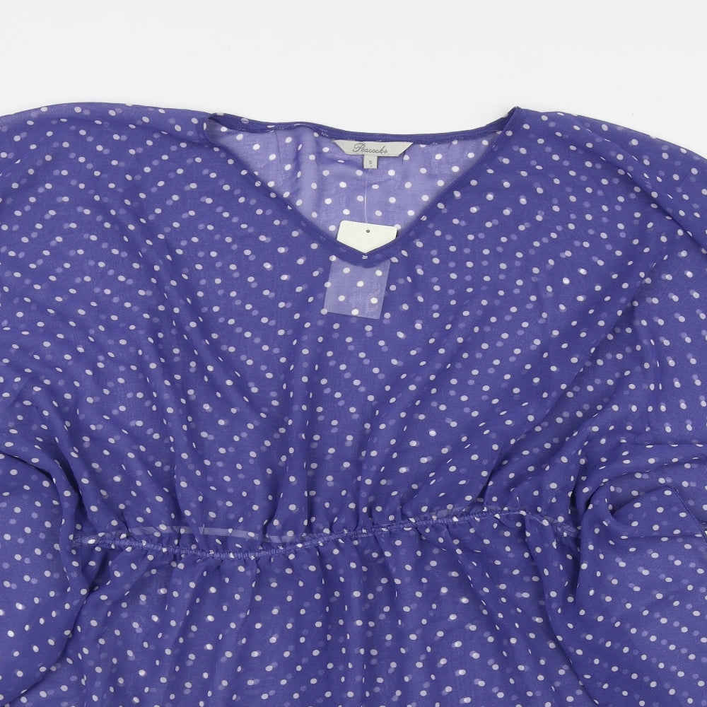 Peacocks Womens Purple Polka Dot Polyester Tunic T-Shirt Size S V-Neck