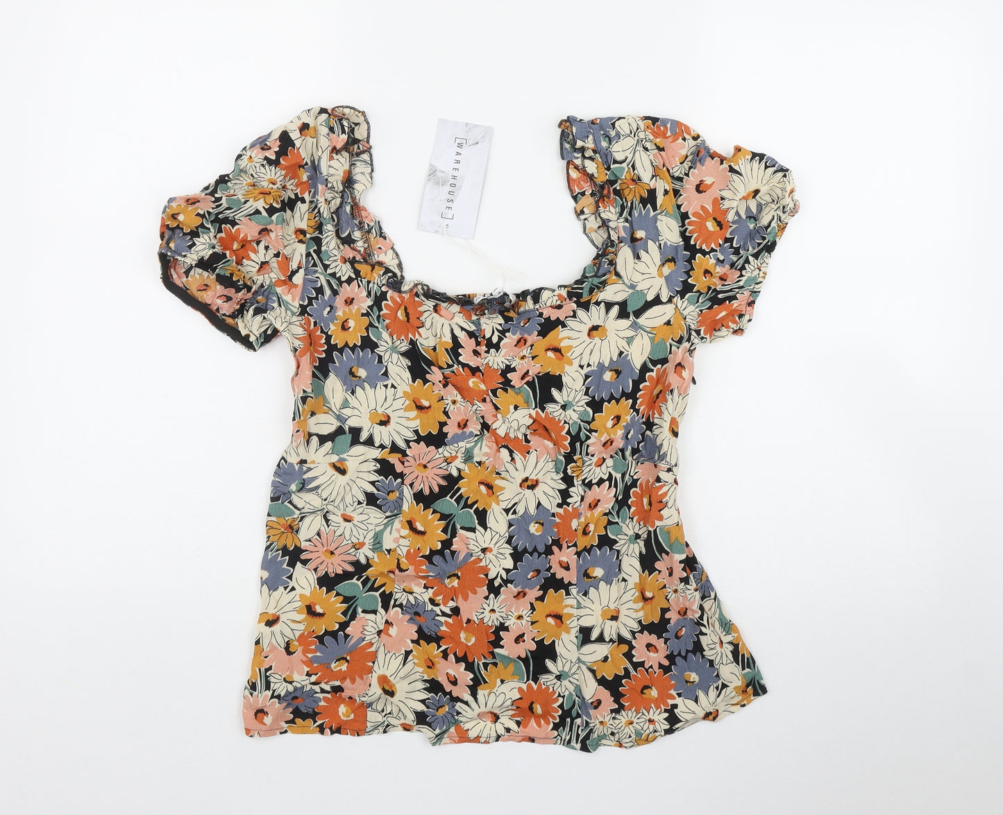 Warehouse Womens Multicoloured Floral Viscose Basic T-Shirt Size 10 Square Neck