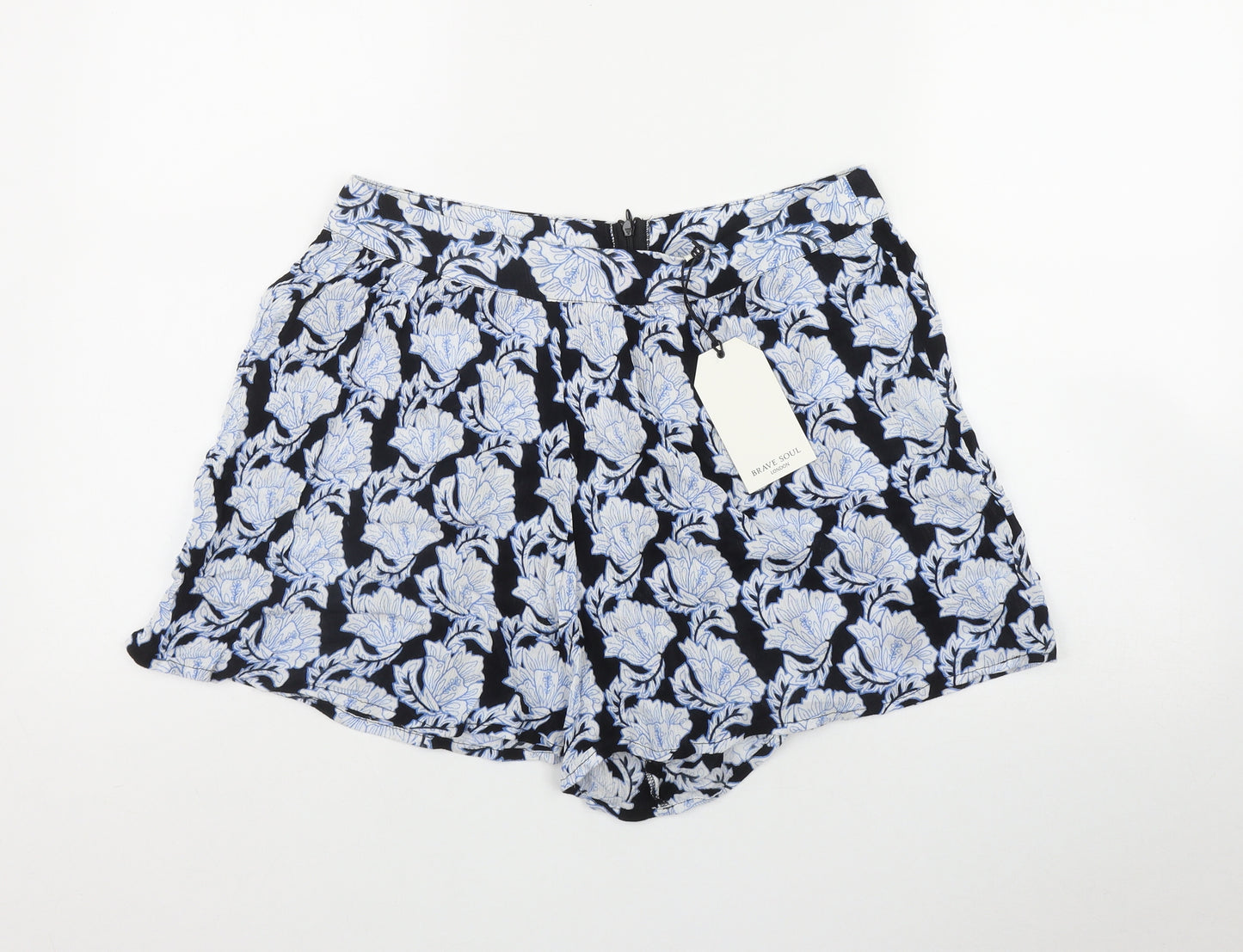 Brave Soul Womens Blue Floral Viscose Hot Pants Shorts Size M L3 in Regular Pull On