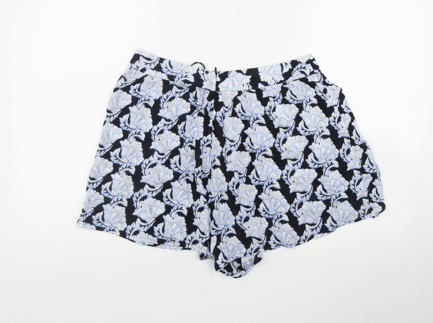 Brave Soul Womens Blue Floral Viscose Hot Pants Shorts Size M L3 in Regular Pull On