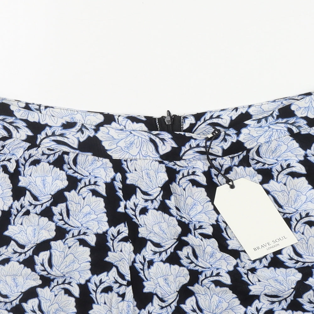 Brave Soul Womens Blue Floral Viscose Hot Pants Shorts Size M L3 in Regular Pull On