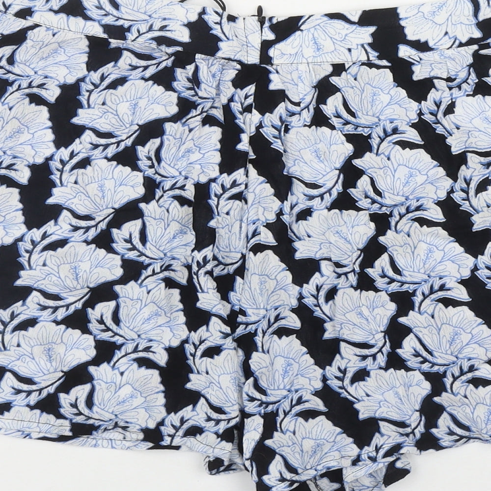 Brave Soul Womens Blue Floral Viscose Hot Pants Shorts Size M L3 in Regular Pull On